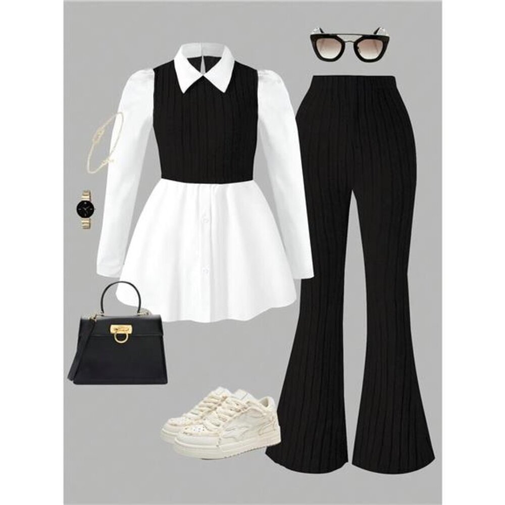 Long Sleeve Peplum Top and Pants Set - Picture 2 of 6